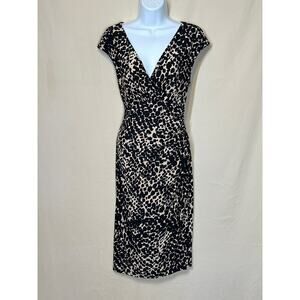 LAUREN RALPH LAUREN Dress 12 Leopard Mob Wife Faux Wrap Ruched Quite Luxury